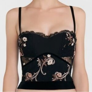 LA PERLA Hampton Court Lace Embroidered Goth Dark Floral Fairy Crop Size 3 36C
